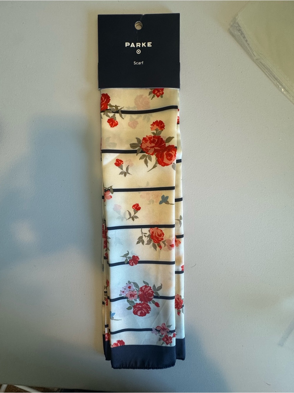 PARKE Cream Floral & Navy Stripe Scarf